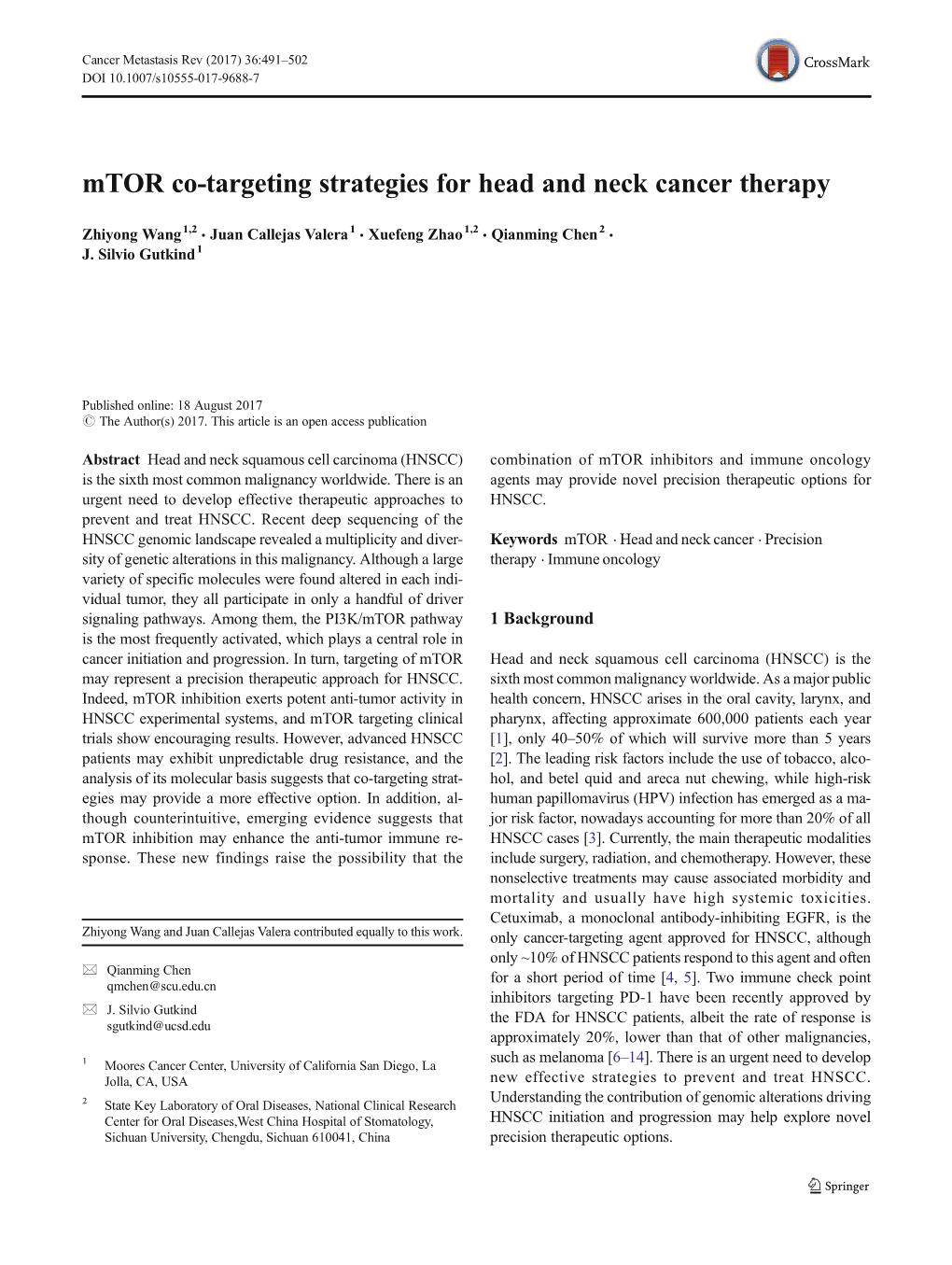 Mtor Co-Targeting Strategies for Head and Neck Cancer Therapy