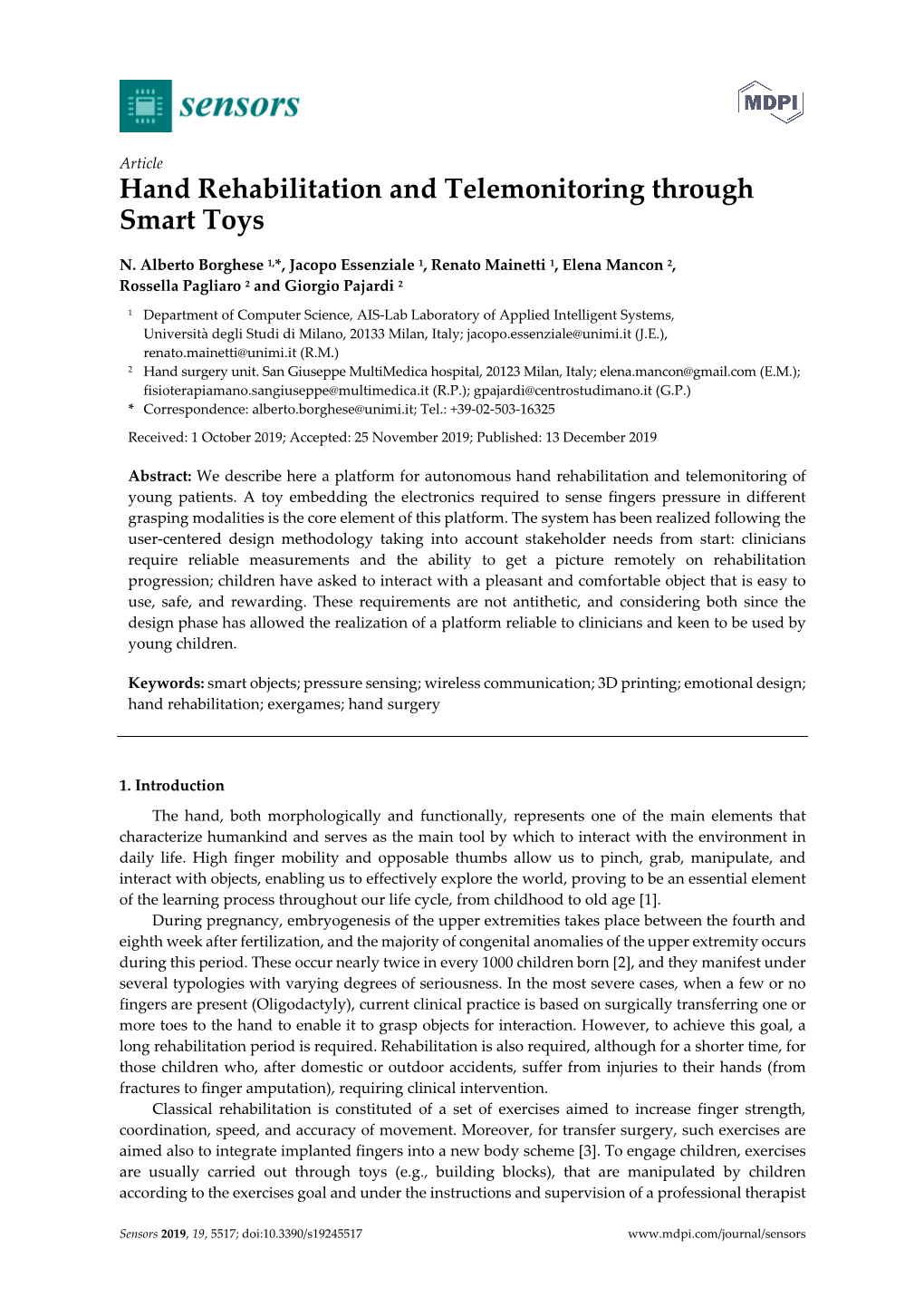 Hand Rehabilitation and Telemonitoring Through Smart Toys