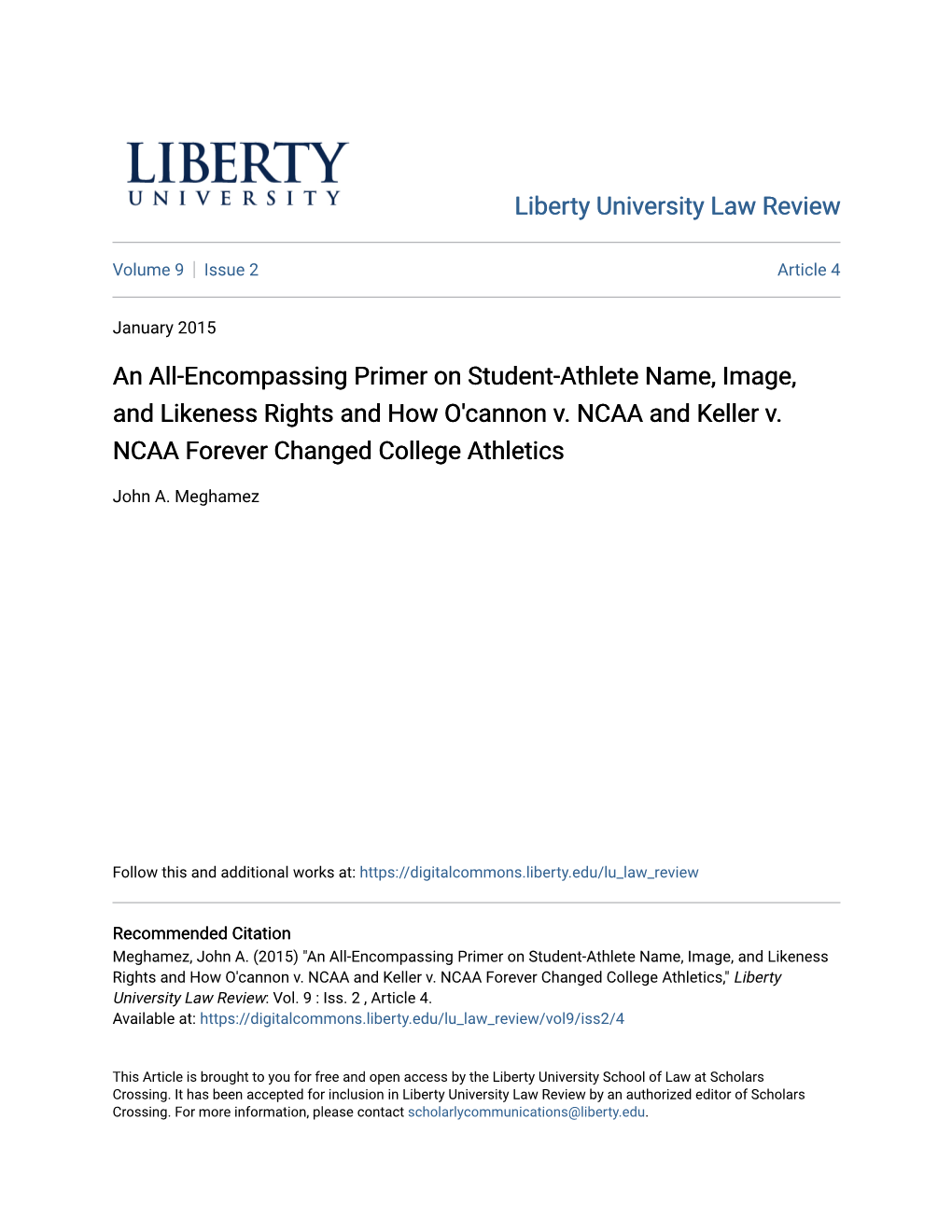 An All-Encompassing Primer on Student-Athlete Name, Image, and Likeness Rights and How O'cannon V