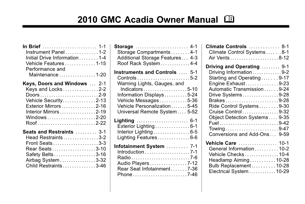 2010 GMC Acadia Owner Manual M