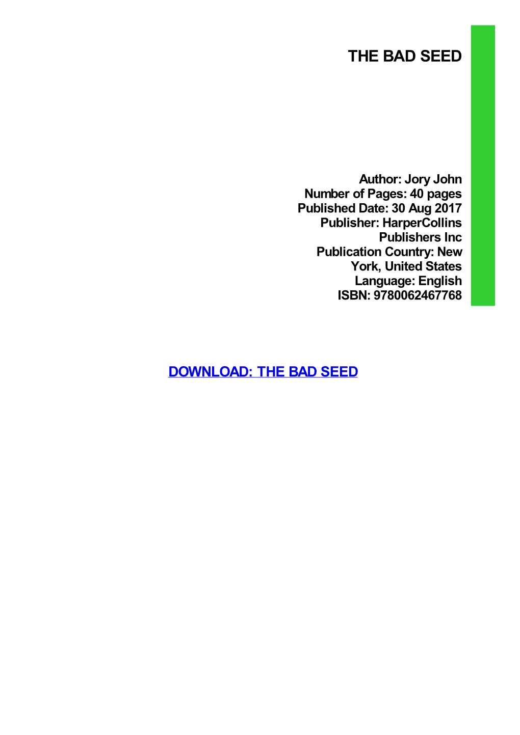 {Dоwnlоаd/Rеаd PDF Bооk} the Bad Seed Ebook Free Download