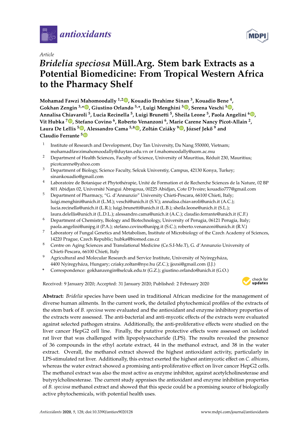 Bridelia Speciosa Müll. Arg. Stem Bark Extracts As a Potential Biomedicine: from Tropical Western Africa to the Pharmacy Shelf