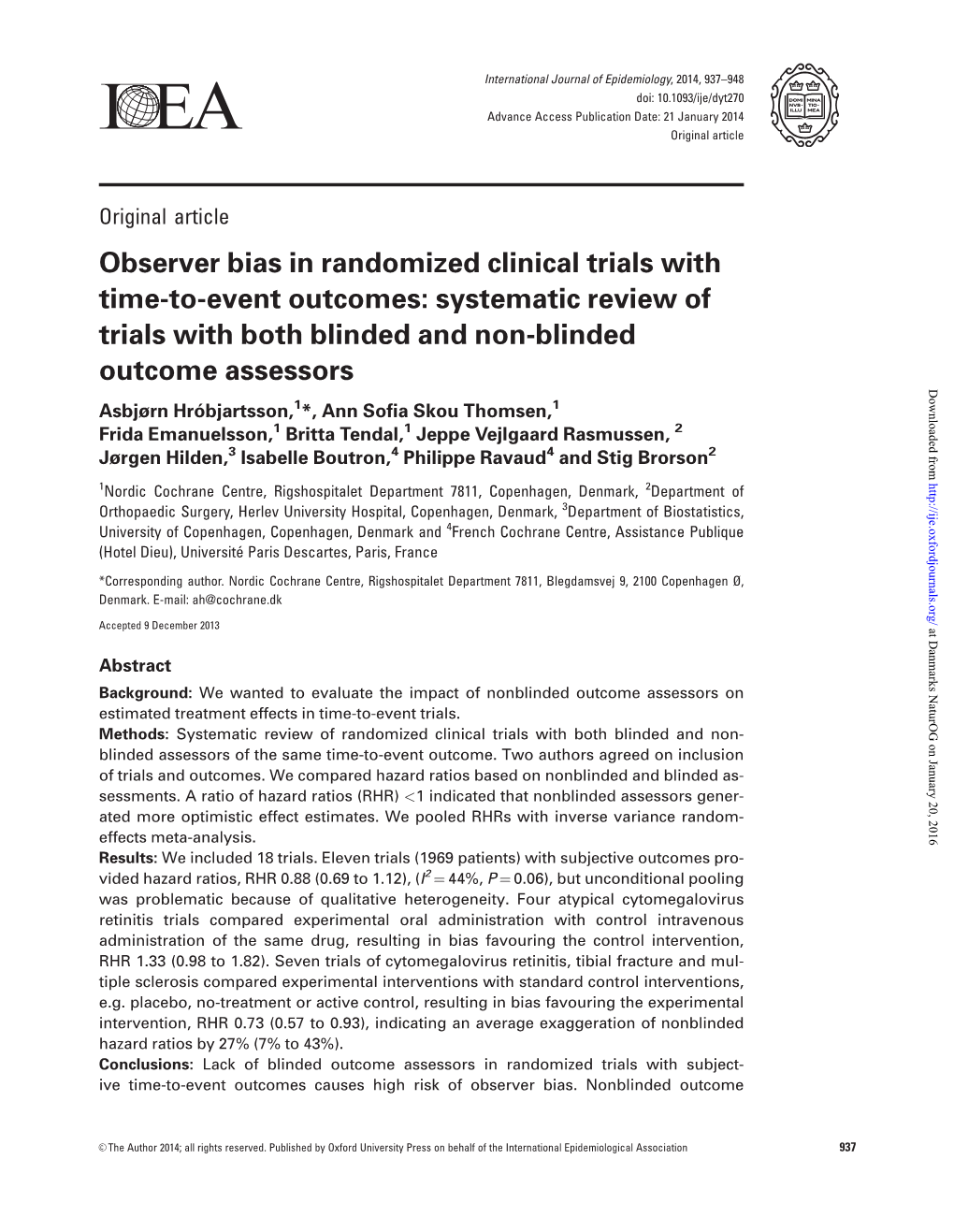 Observer Bias in Randomized Clinical Trials with Time-To-Event Outcomes