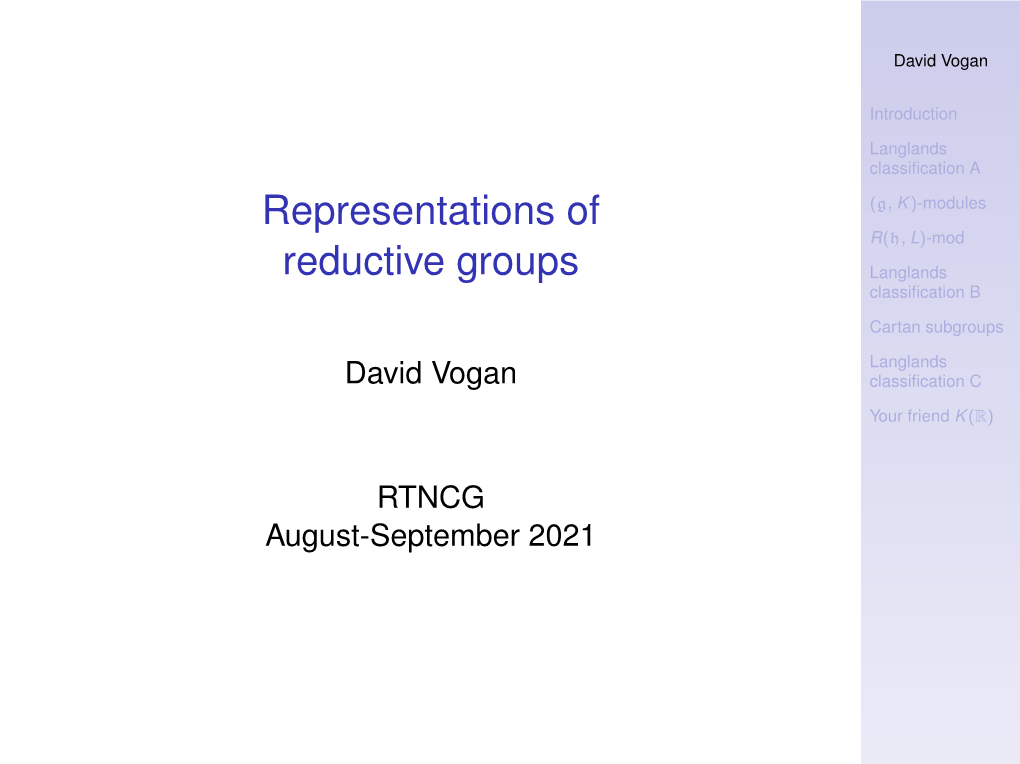 Representations of Reductive Groups