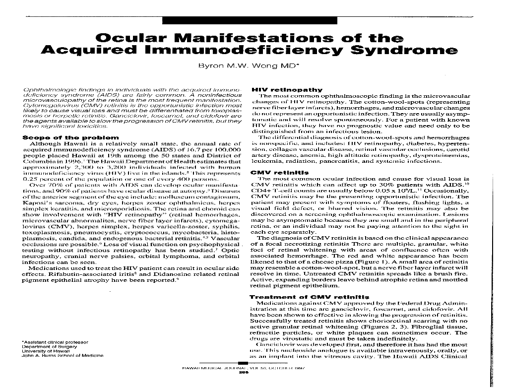Ocular Manifestations of the Acquired Immunodeficiency Syndrome