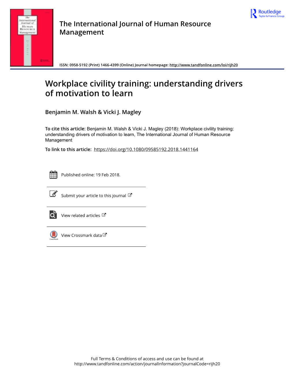 Workplace Civility Training: Understanding Drivers of Motivation to Learn