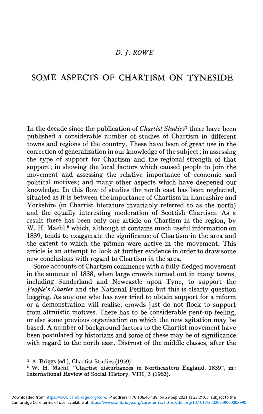 Some Aspects of Chartism on Tyneside