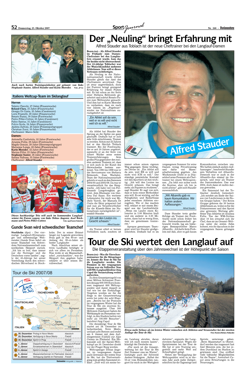 Bringt Erfahrung Mit Alfred Stauder Tour De Ski Wertet Den Langlauf