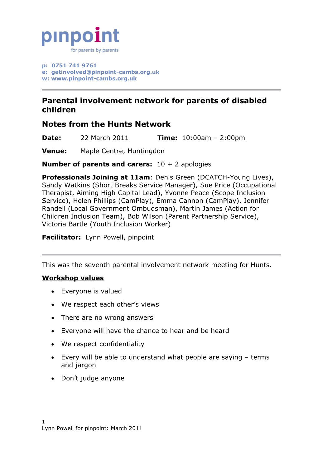 Parental Involvement Network for Parents of Disabled Children