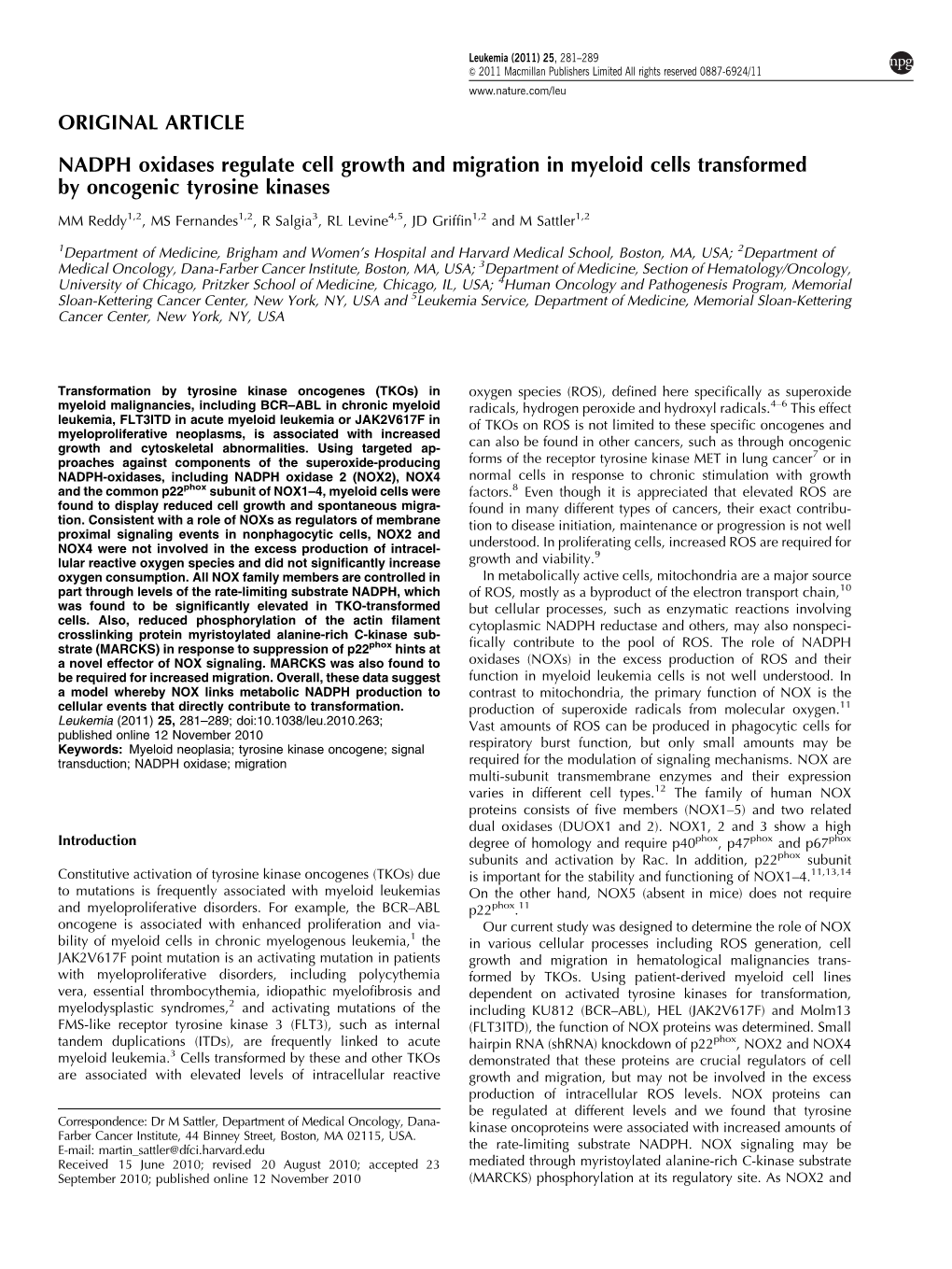 NADPH Oxidases Regulate Cell Growth and Migration in Myeloid Cells Transformed by Oncogenic Tyrosine Kinases