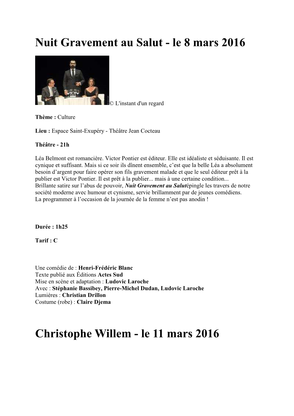 Nuit Gravement Au Salut - Le 8 Mars 2016