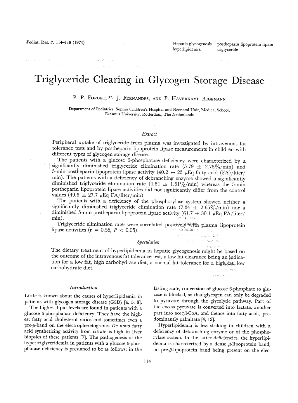 Triglyceride Clearing in Glycogen Storage Disease