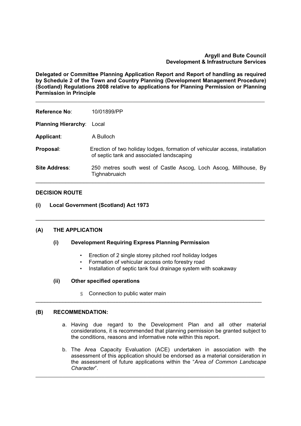 01899 Report of Handling 2 Holiday Lodges Loch Ascog