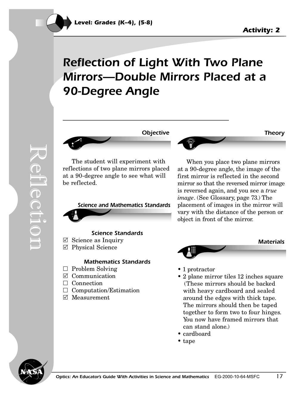 Reflection of Light with Two Plane Mirrors—Double Mirrors Placed at a 90-Degree Angle