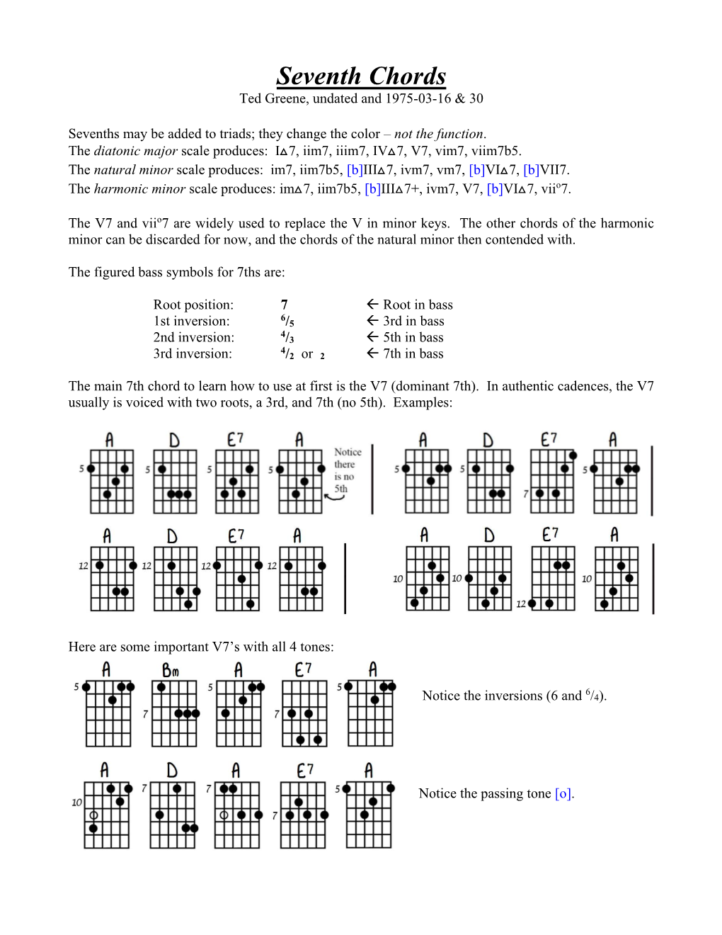 Seventh Chords Ted Greene, Undated and 1975-03-16 & 30