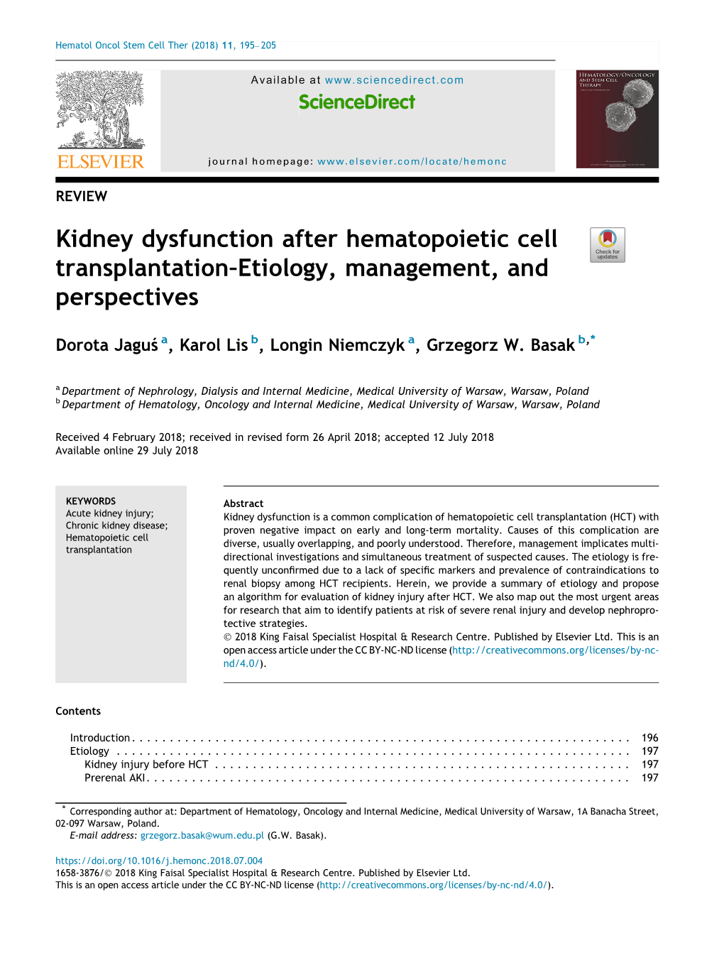 Kidney Dysfunction After Hematopoietic Cell Transplantation—Etiology, Management, and Perspectives