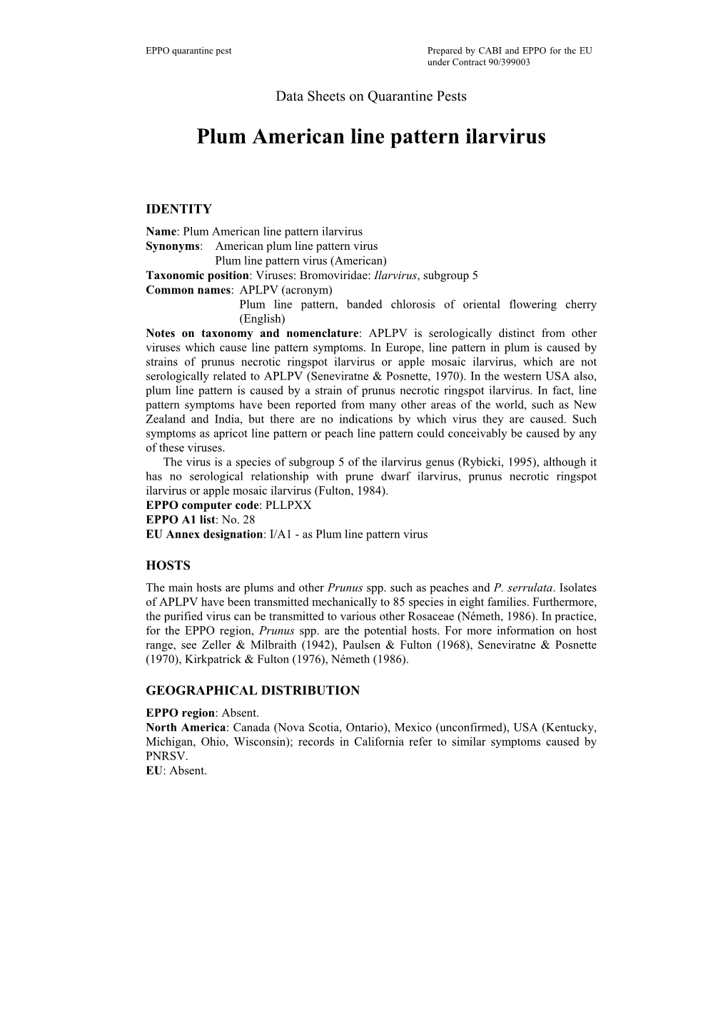 Data Sheet on Plum American Line Pattern Virus