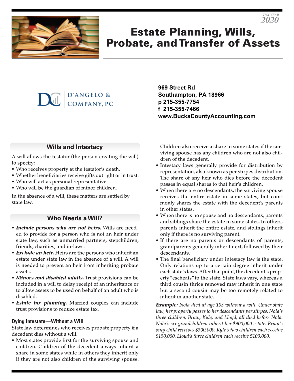 Estate Planning, Wills, Probate, and Transfer of Assets