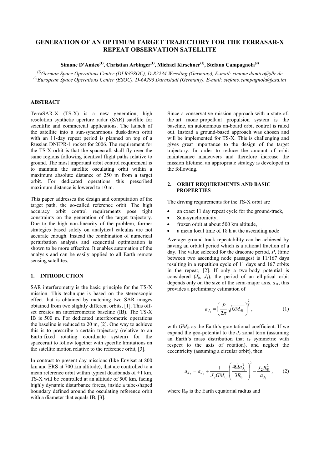 Generation of an Optimum Target Trajectory for the Terrasar-X Repeat Observation Satellite