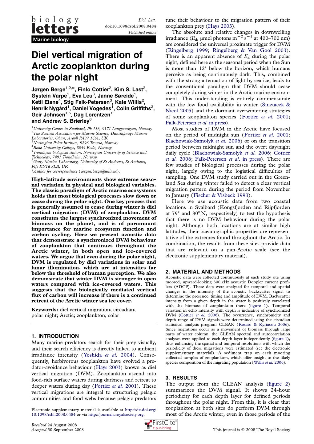 Diel Vertical Migration of Arctic Zooplankton During the Polar Night