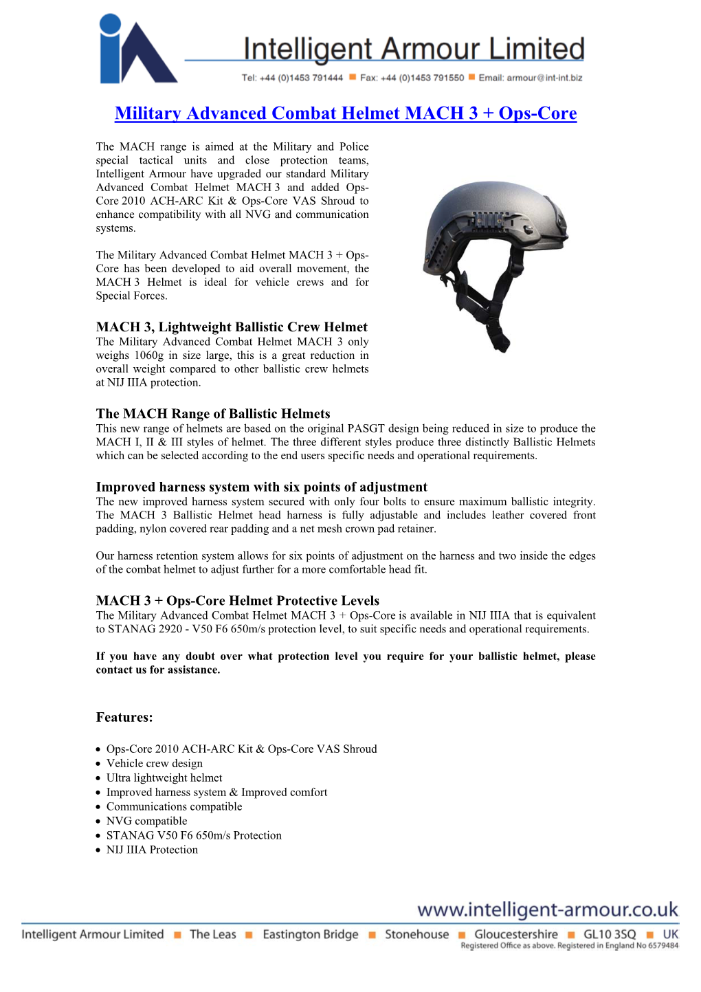 Military Advanced Combat Helmet MACH 1 + Ops-Core