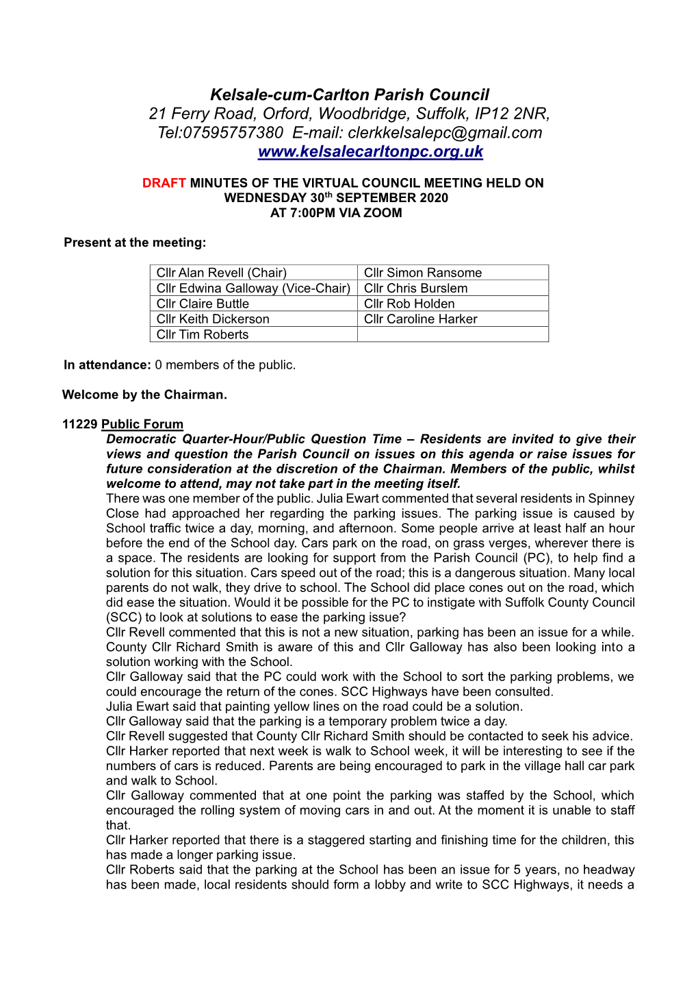 Kelsale-Cum-Carlton Parish Council 21 Ferry Road, Orford, Woodbridge, Suffolk, IP12 2NR, Tel:07595757380 E-Mail: Clerkkelsalepc@Gmail.Com