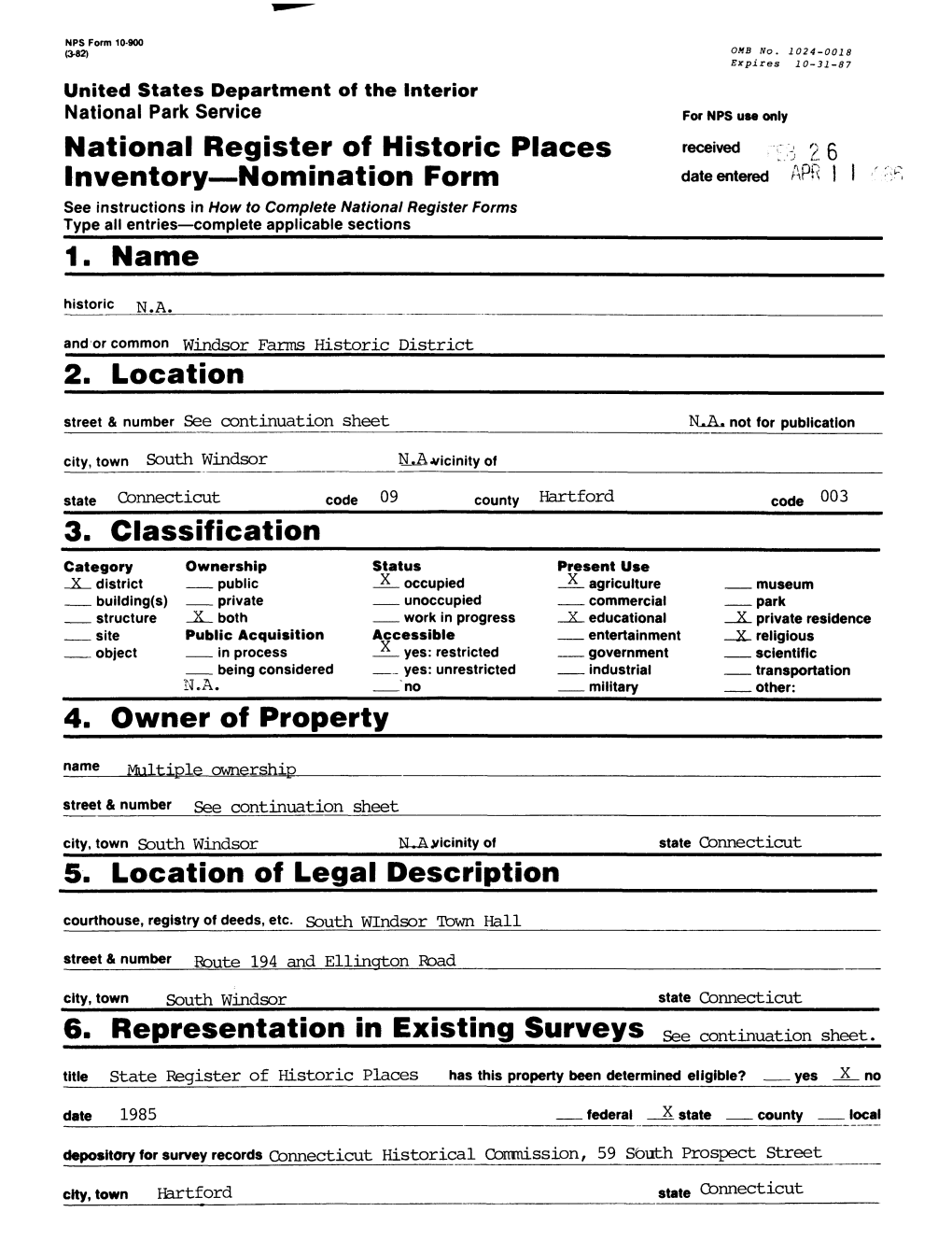 6. Representation in Existing Surveys ^E Continuation Sheet