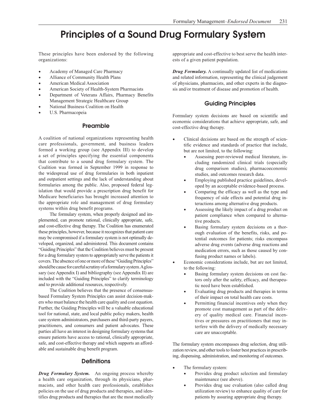 Principles of a Sound Drug Formulary System