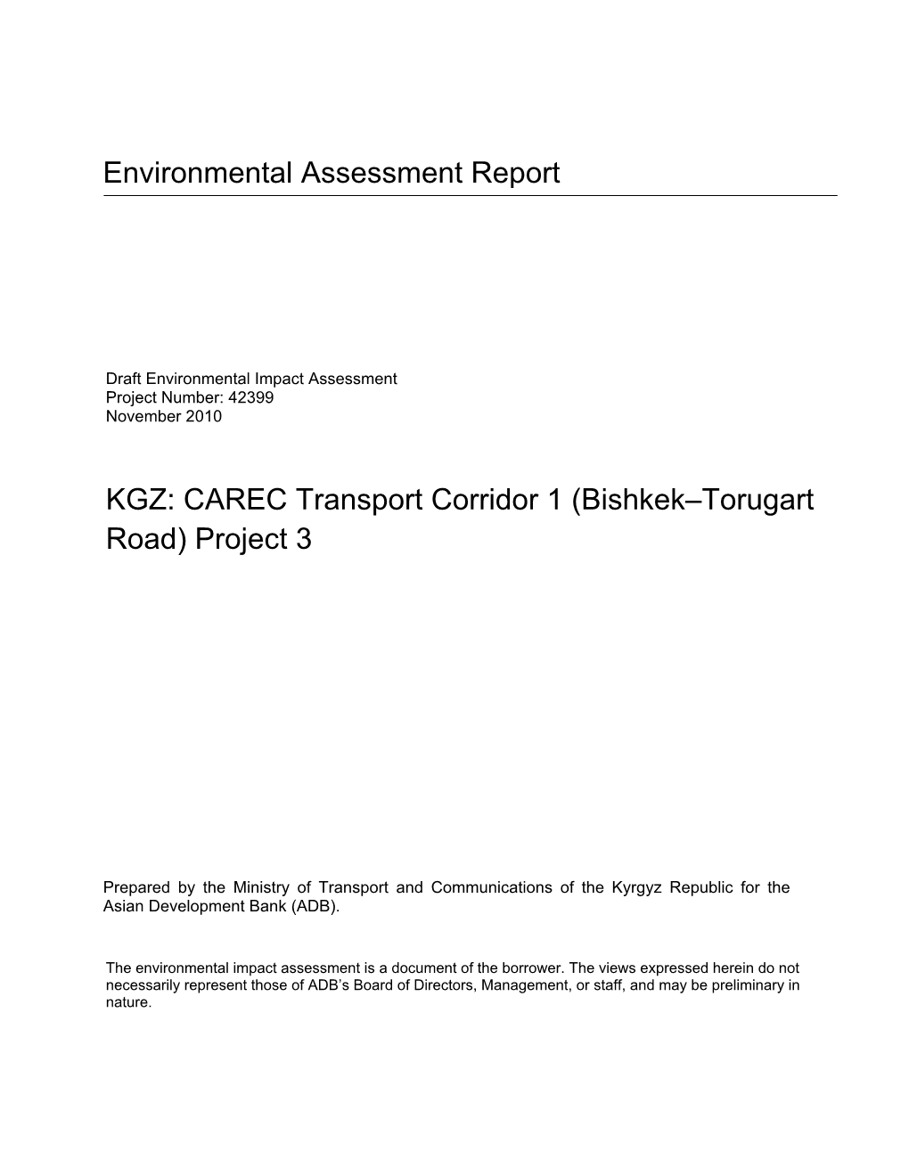 Kyrgyz Republic: CAREC Transport Corridor 1 (Bishkek–Torugart Road)