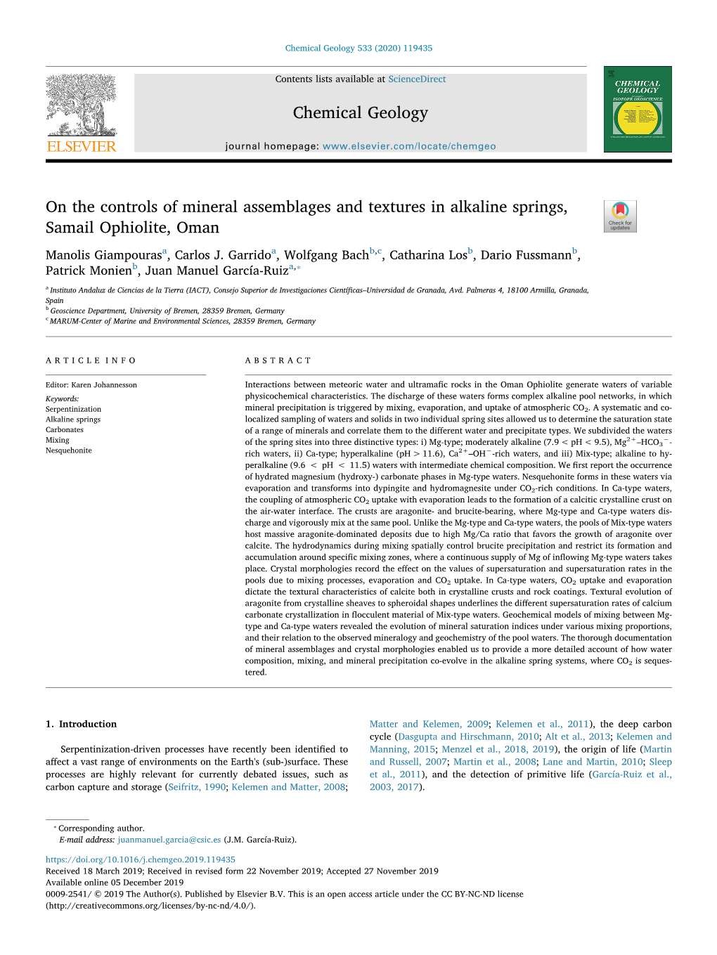 On the Controls of Mineral Assemblages and Textures in Alkaline Springs, Samail Ophiolite, Oman T