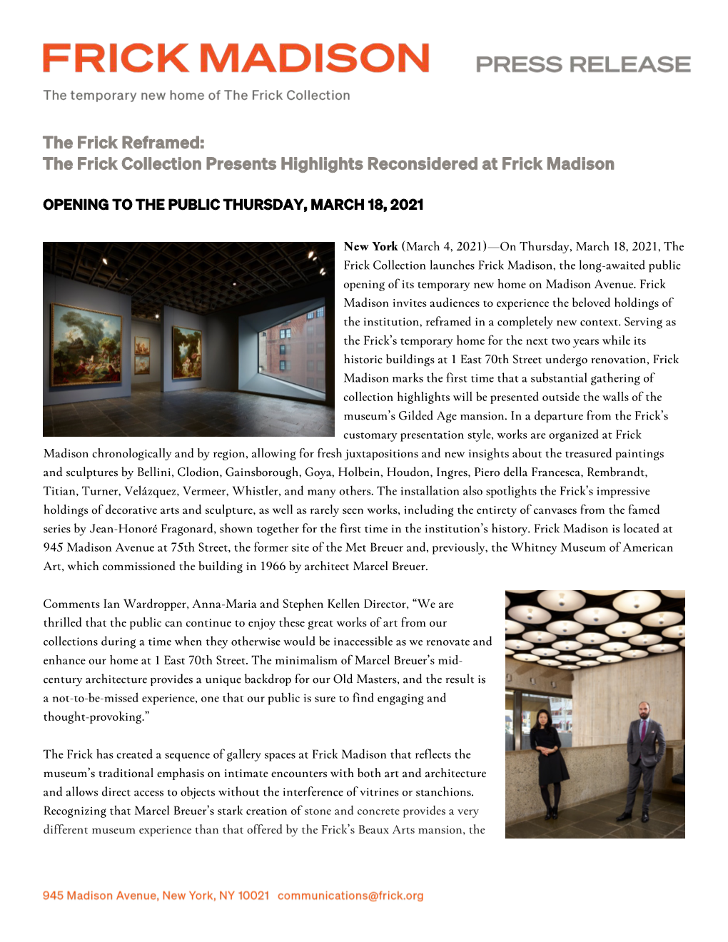 The Frick Reframed: the Frick Collection Presents Highlights Reconsidered at Frick Madison