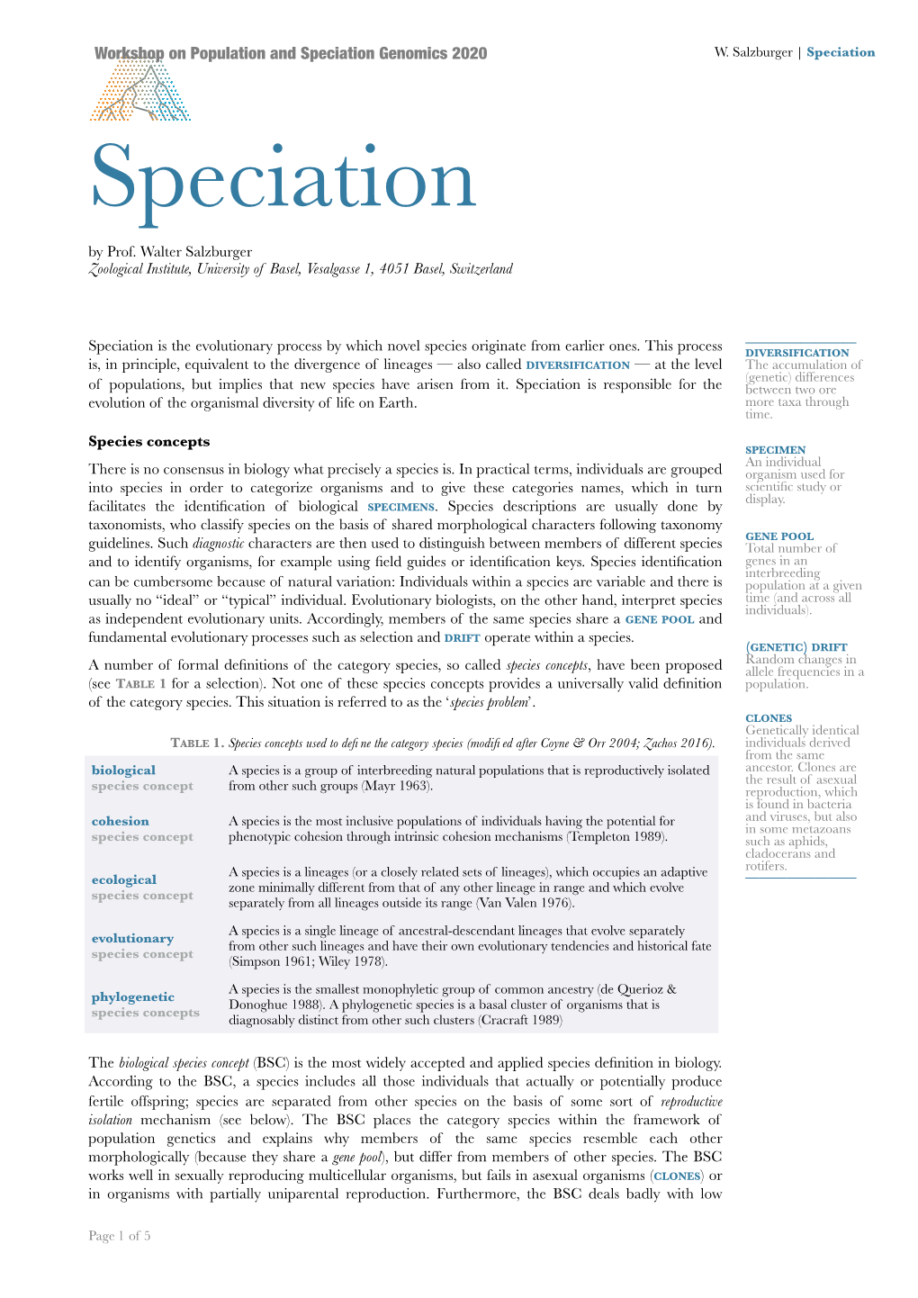 Speciation Genomics 2020 W