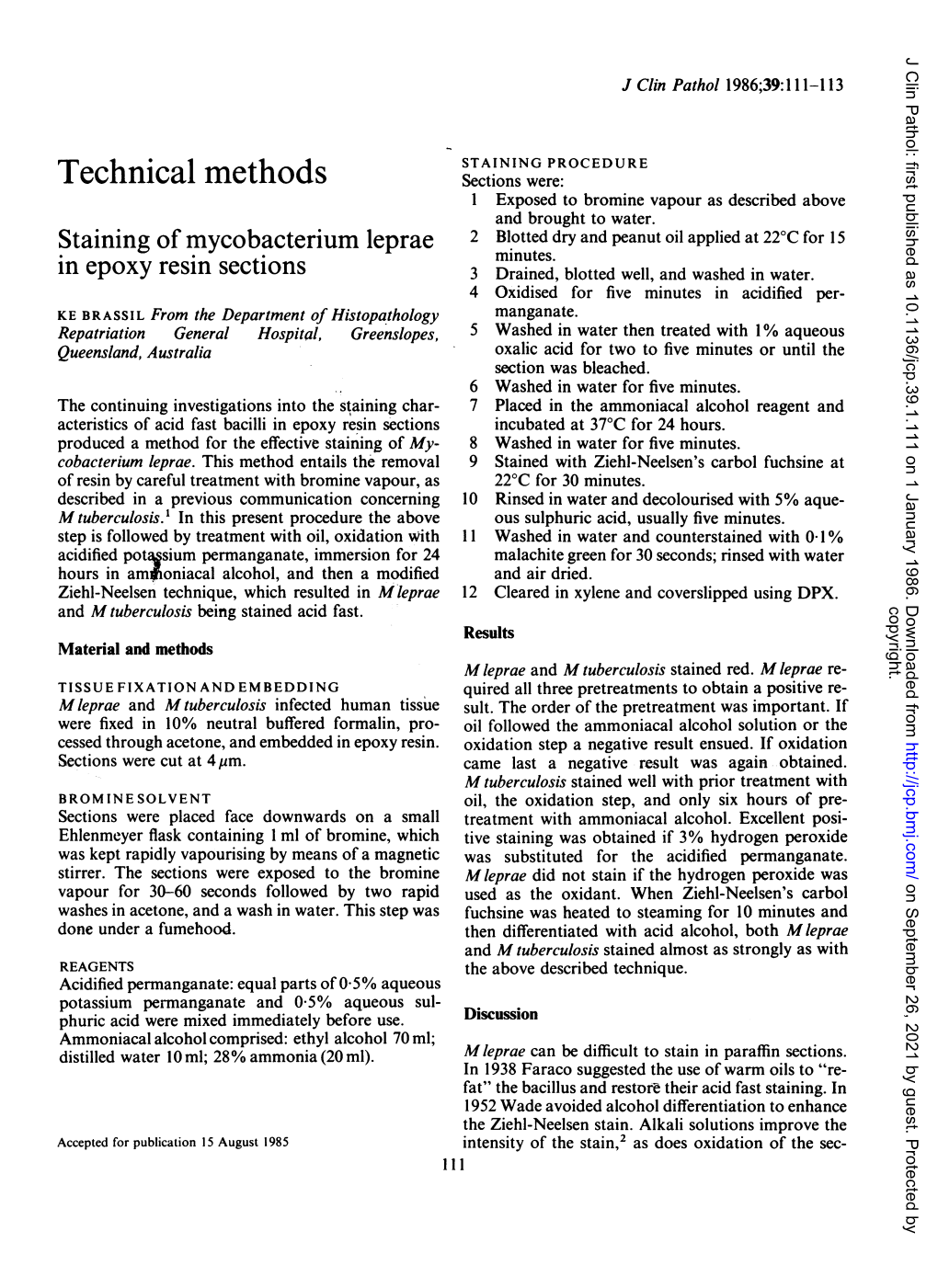 Technical Methods Sections Were: 1 Exposed to Bromine Vapour As Described Above and Brought to Water