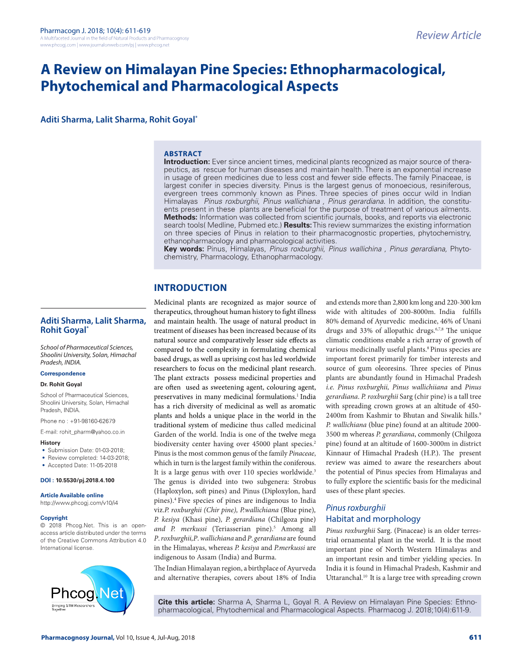 A Review on Himalayan Pine Species: Ethnopharmacological, Phytochemical and Pharmacological Aspects