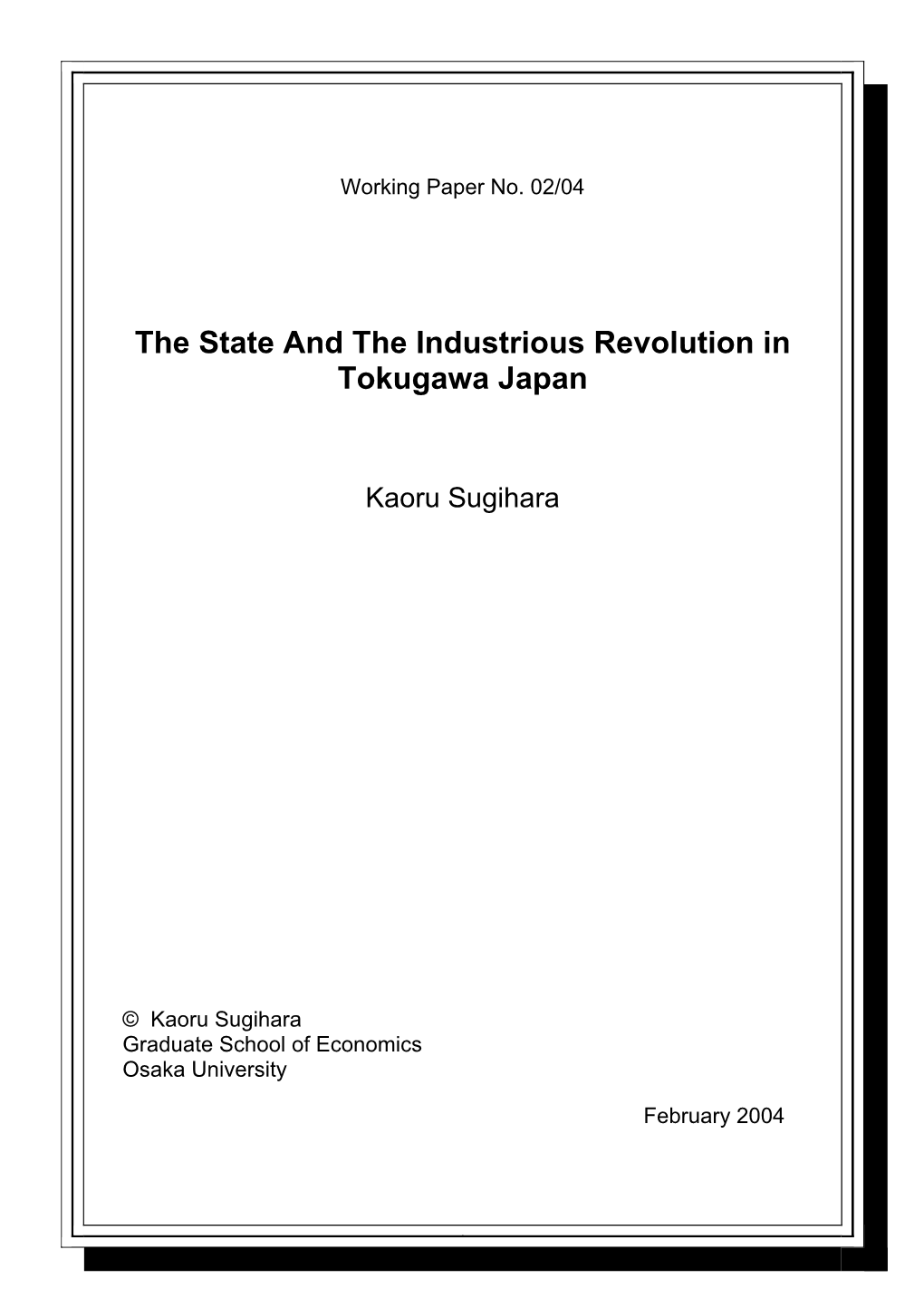 The State and the Industrious Revolution in Tokugawa Japan