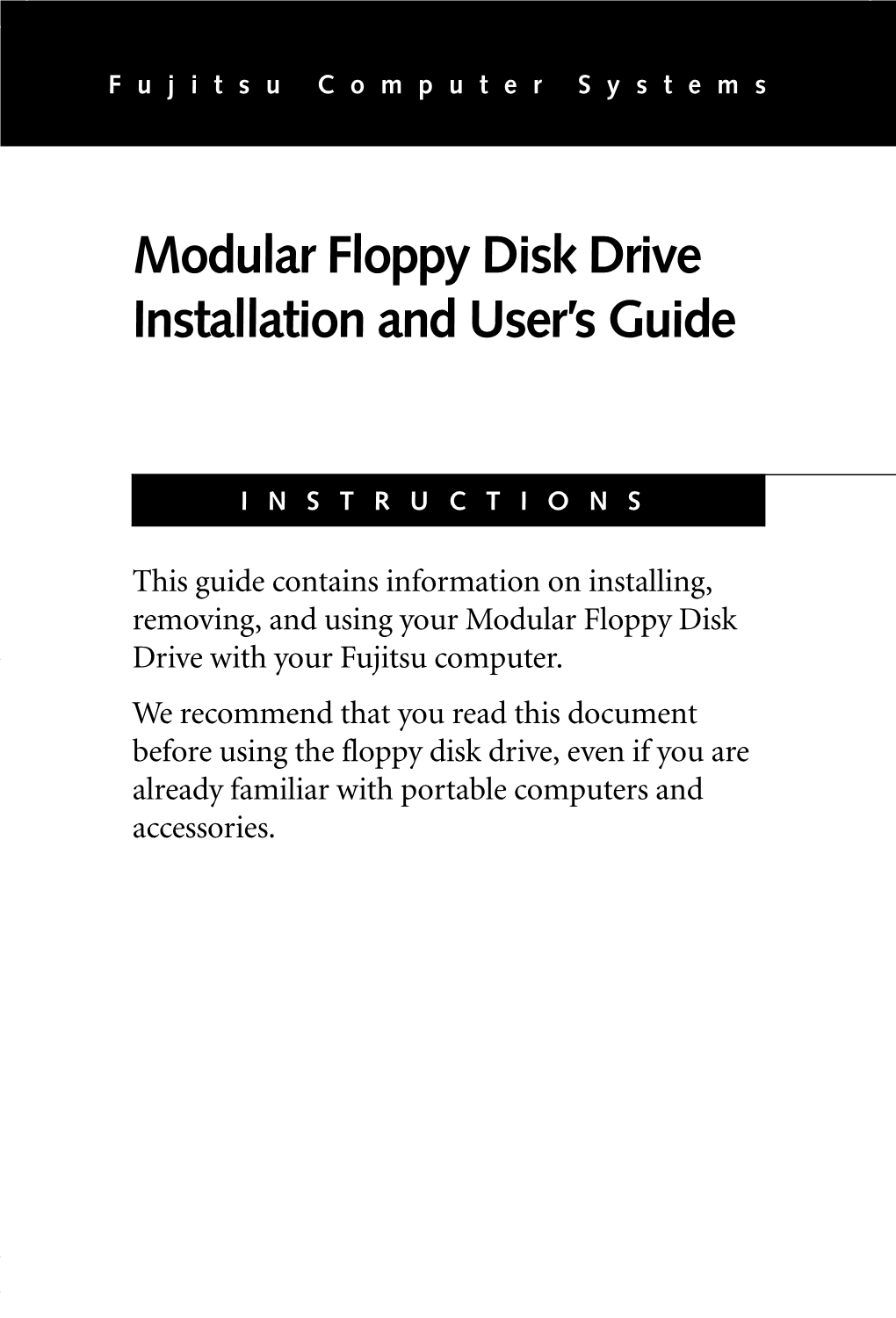 Modular Floppy Disk Drive Installation and User's Guide