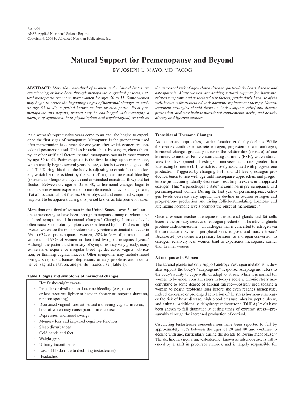 Natural Support for Premenopause and Beyond by JOSEPH L