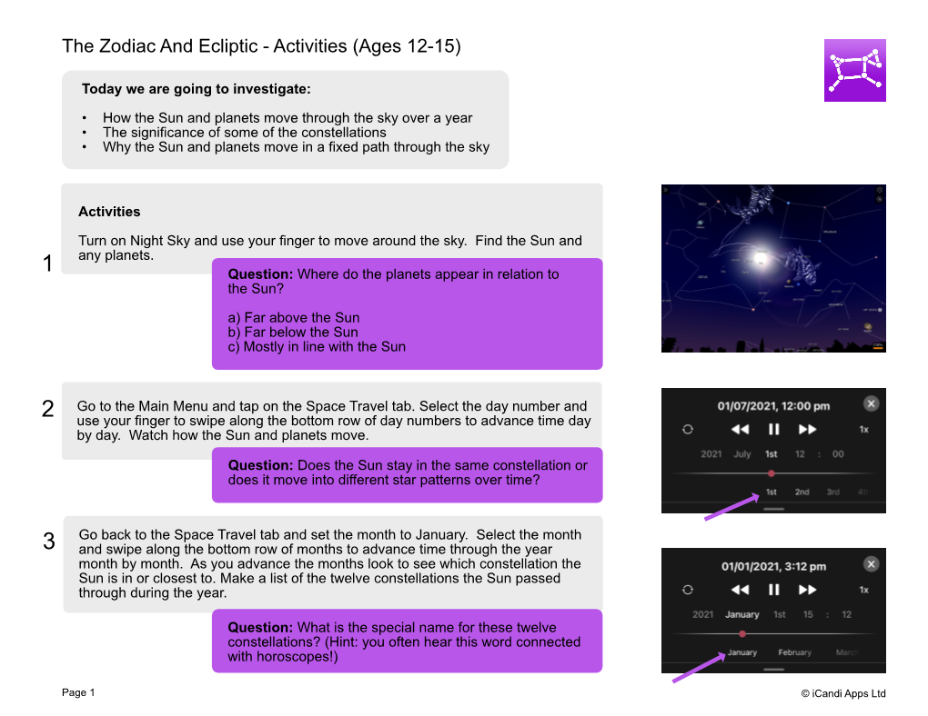 The Zodiac and Ecliptic - Activities (Ages 12-15)