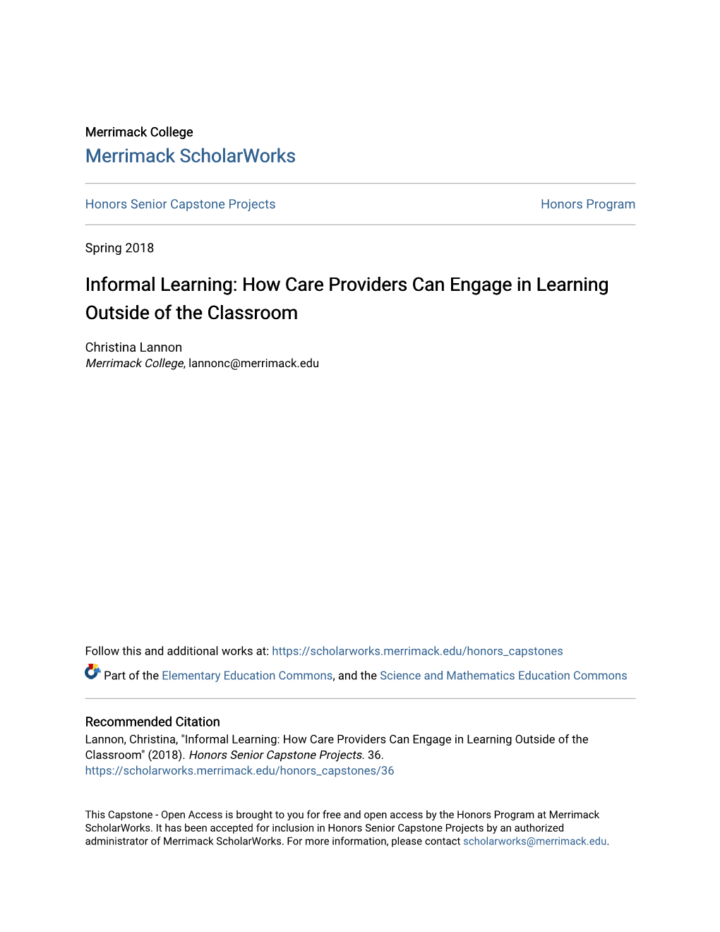 Informal Learning: How Care Providers Can Engage in Learning Outside of the Classroom