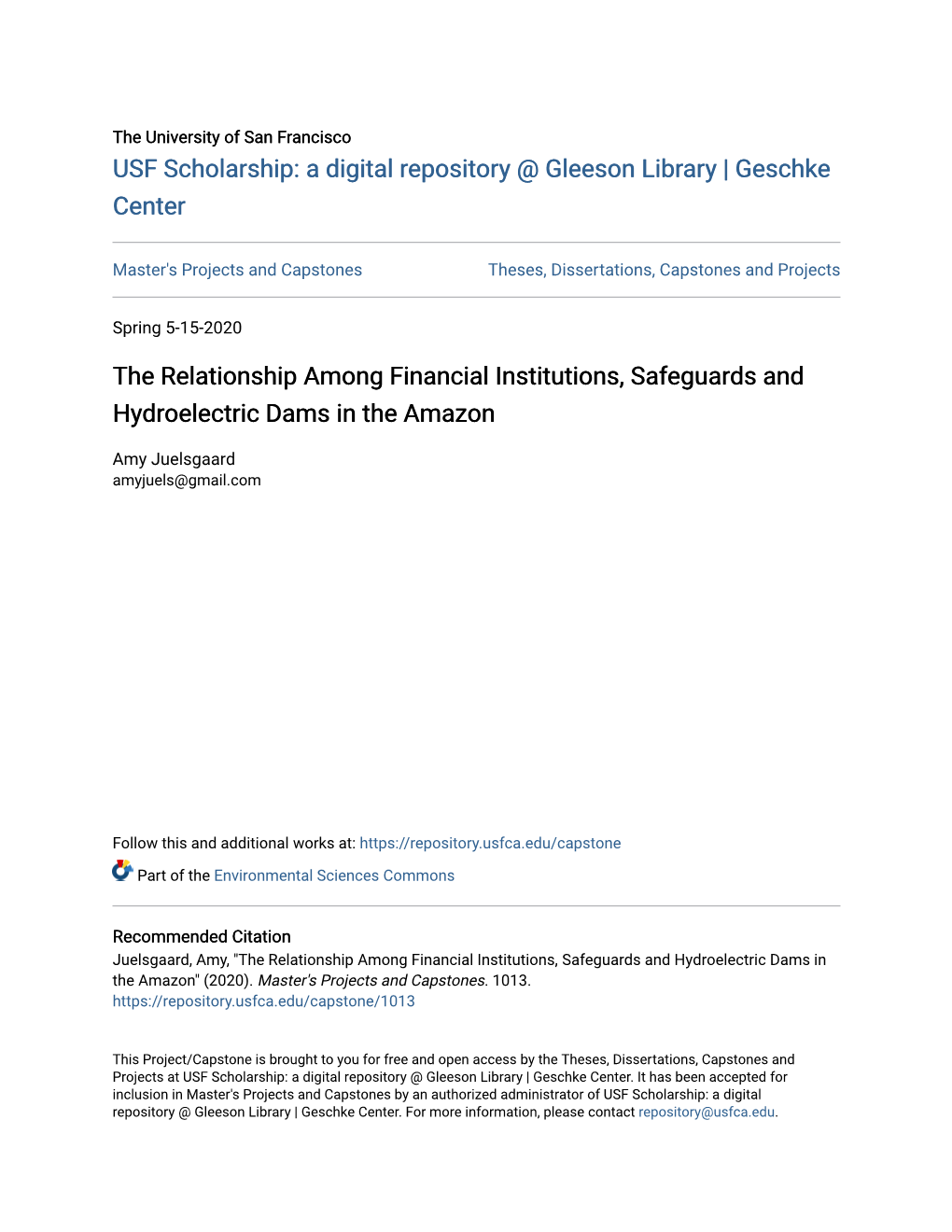 The Relationship Among Financial Institutions, Safeguards and Hydroelectric Dams in the Amazon