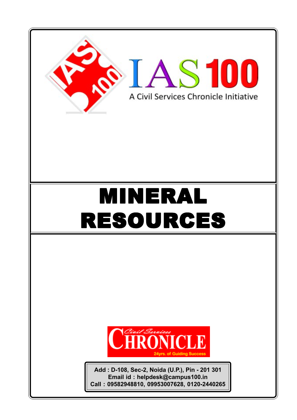 Mineral Resources Ias Academy a Civil Services Chronicle Initiative