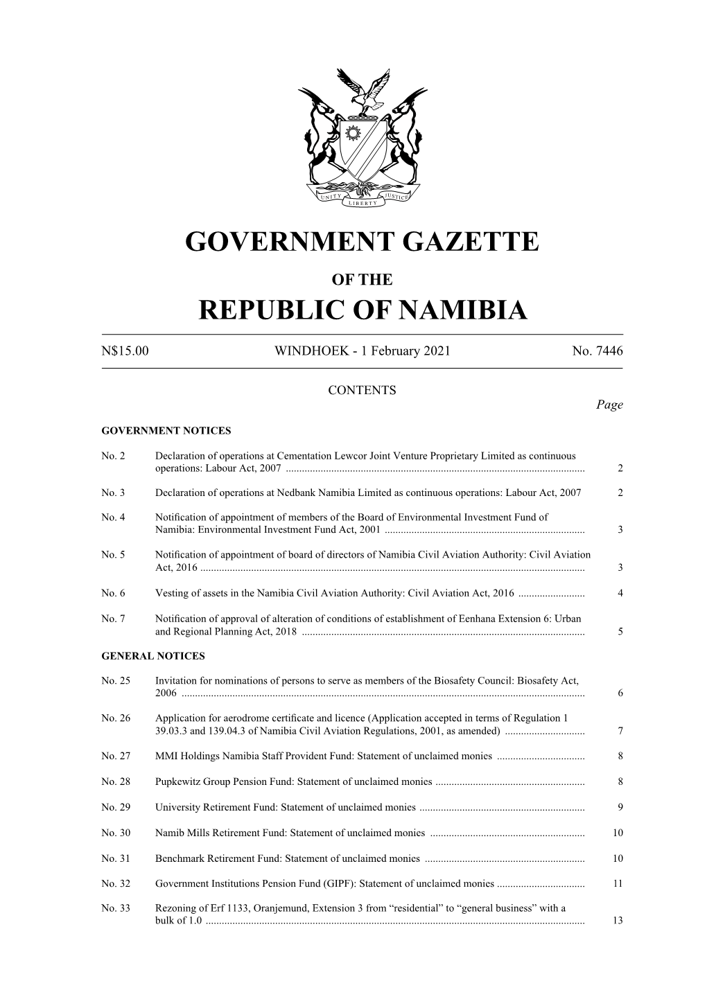 Government Gazette Republic of Namibia