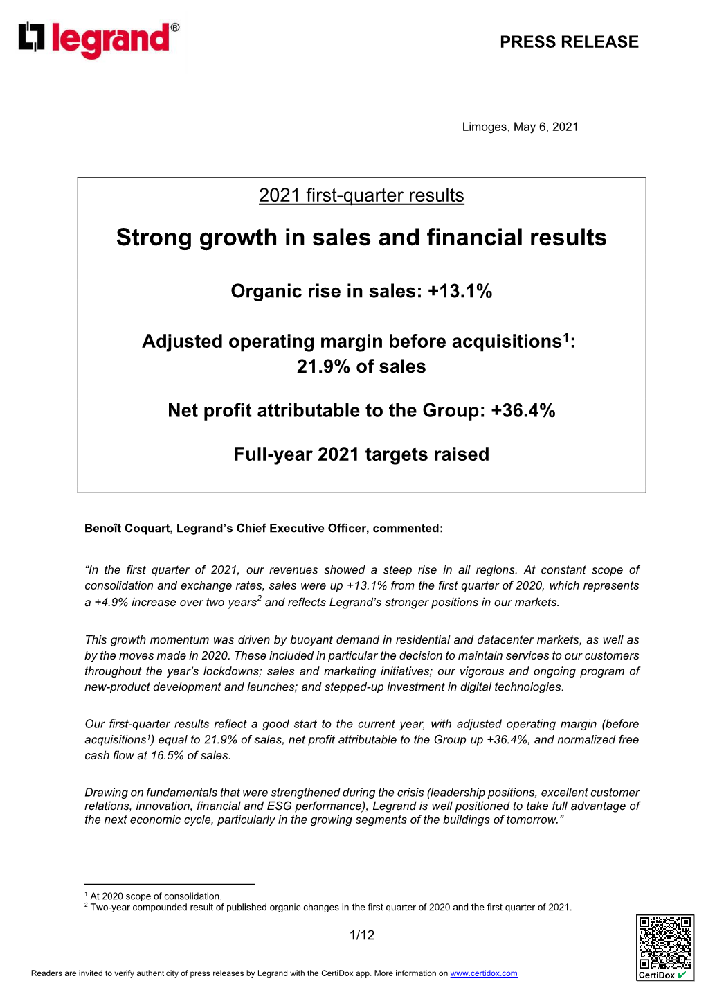 Strong Growth in Sales and Financial Results