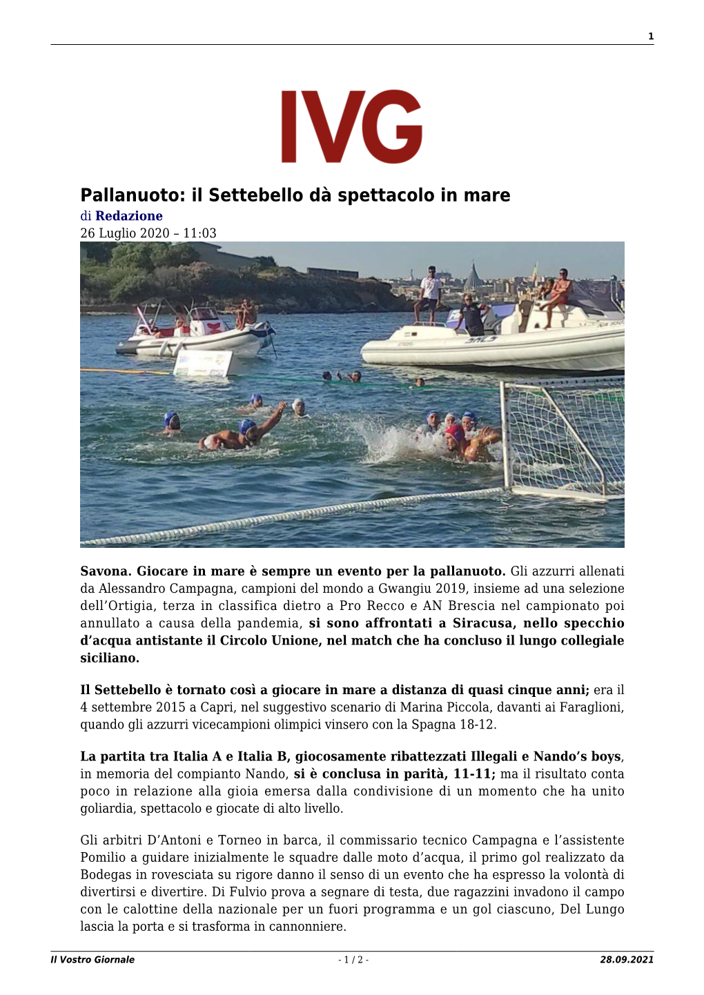 Il Vostro Giornale - 1 / 2 - 28.09.2021 2