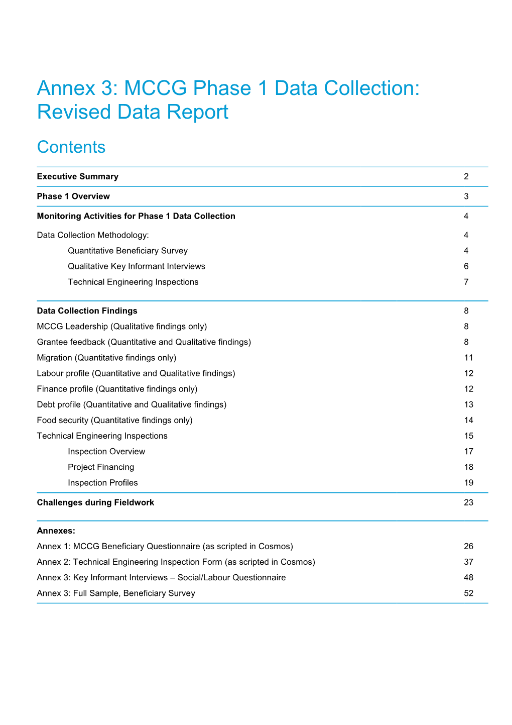 Annex 3: MCCG Phase 1 Data Collection: Revised Data Report Contents