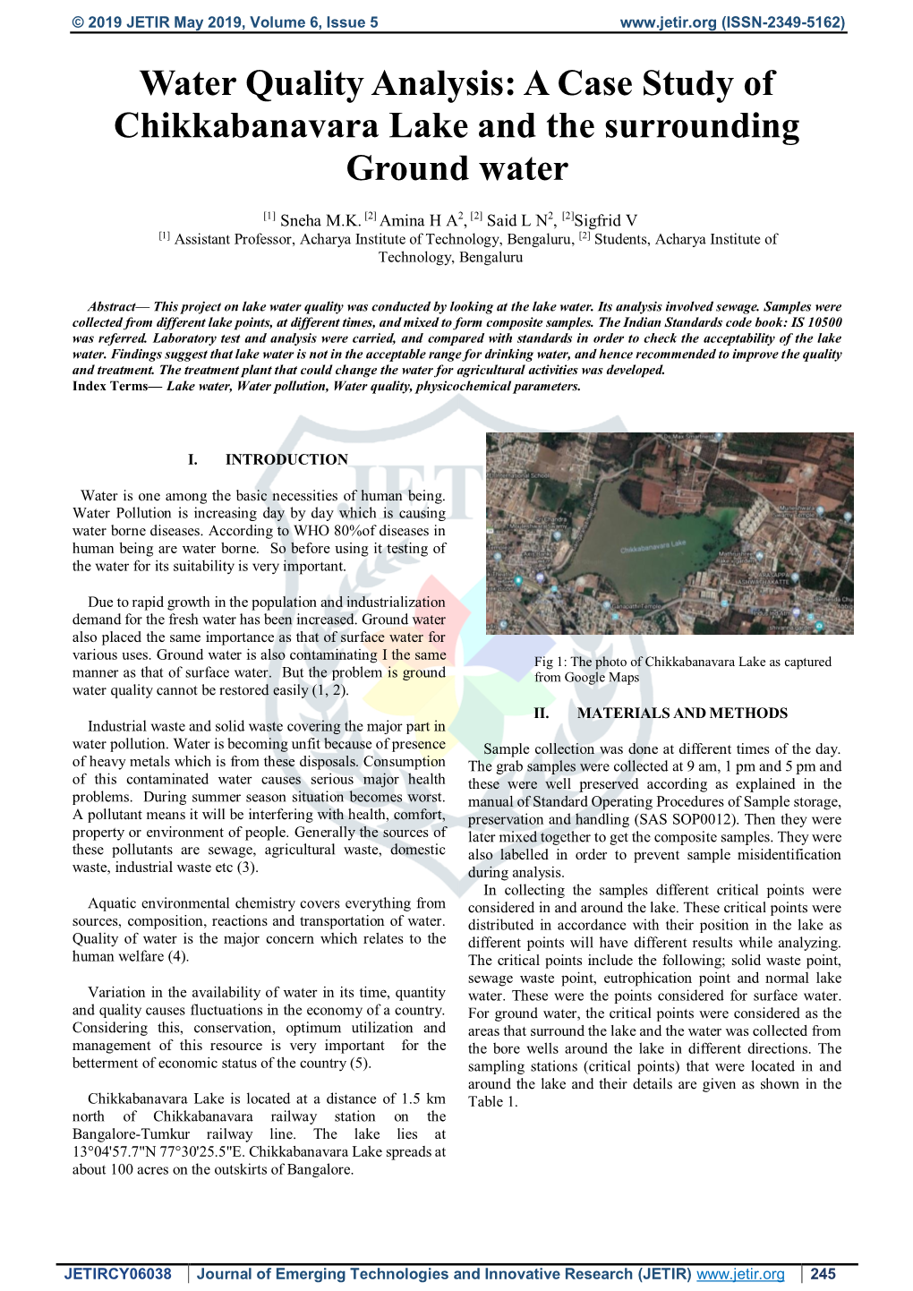 A Case Study of Chikkabanavara Lake and the Surrounding Ground Water