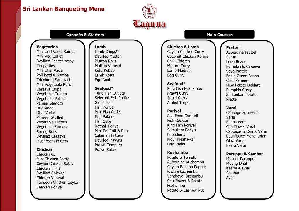 Sri Lankan Banqueting Menu