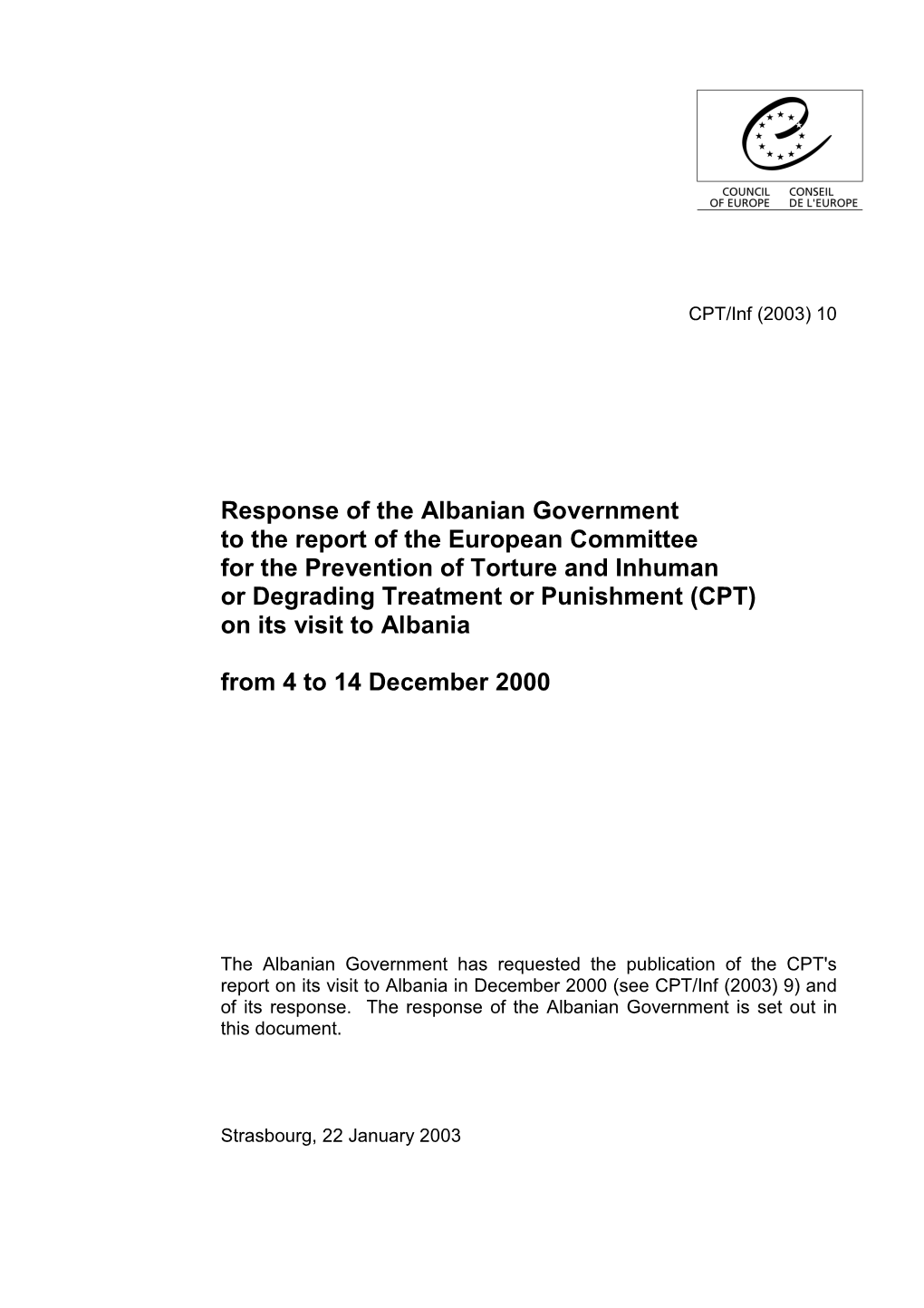 Response of the Albanian Government to the Report