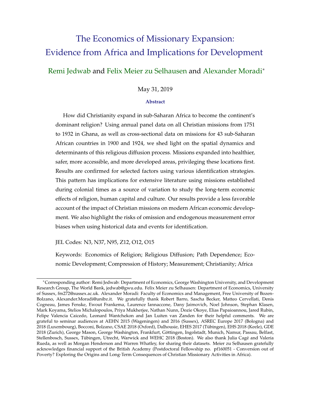 The Economics of Missionary Expansion: Evidence from Africa and Implications for Development