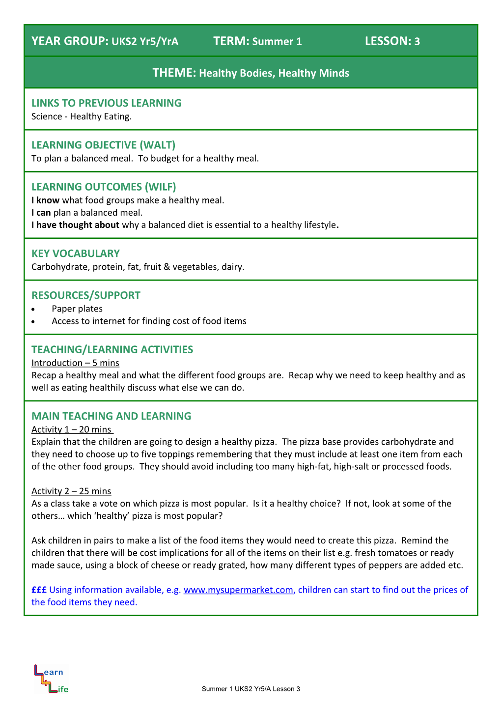 YEAR GROUP: LKS2 TERM: Autumn LESSON: 1 s8